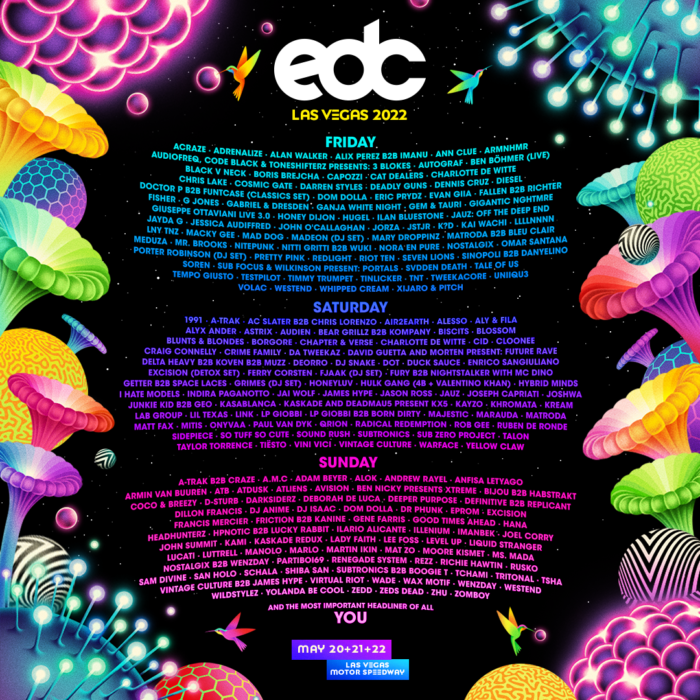 EDC Las Vegas Releases 2022 Lineup With More Than 230 Artists to Play Across Eight Music Stages